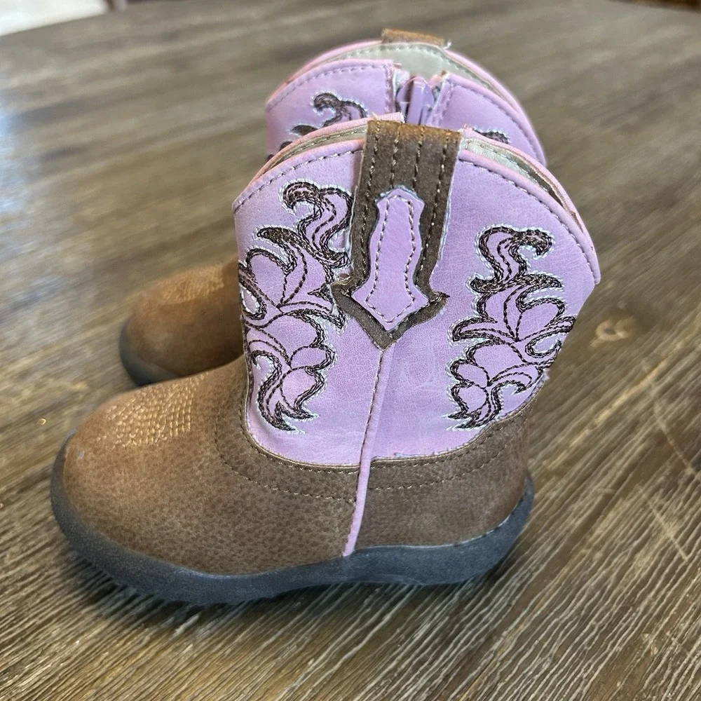 Roper Infant Girls Cowboy Boots Brown Pink Embroidered Western Boots Size 4